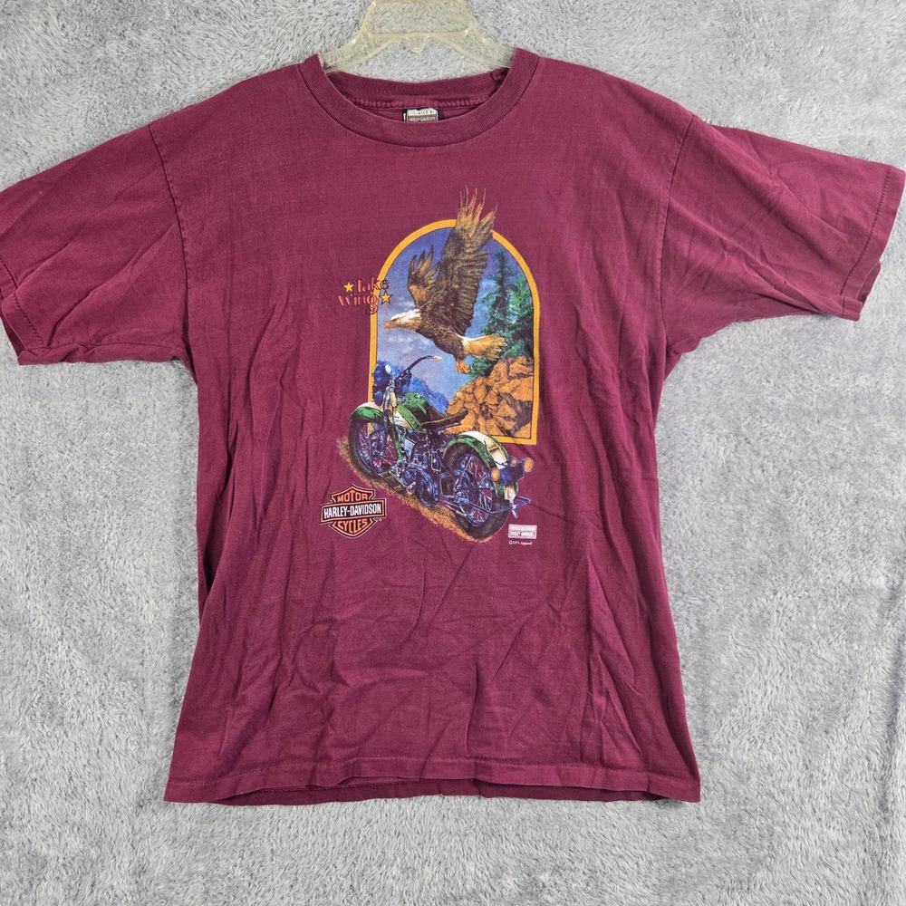 Vintage 1995 Harley Davidson Take Wing Eagle T-Shirt XL Maroon Burgundy Mens